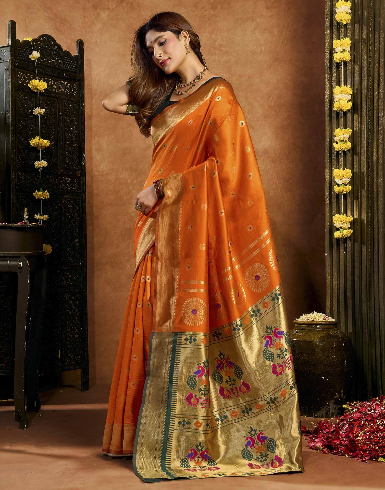 Orange Silk Woven Paithani Saree