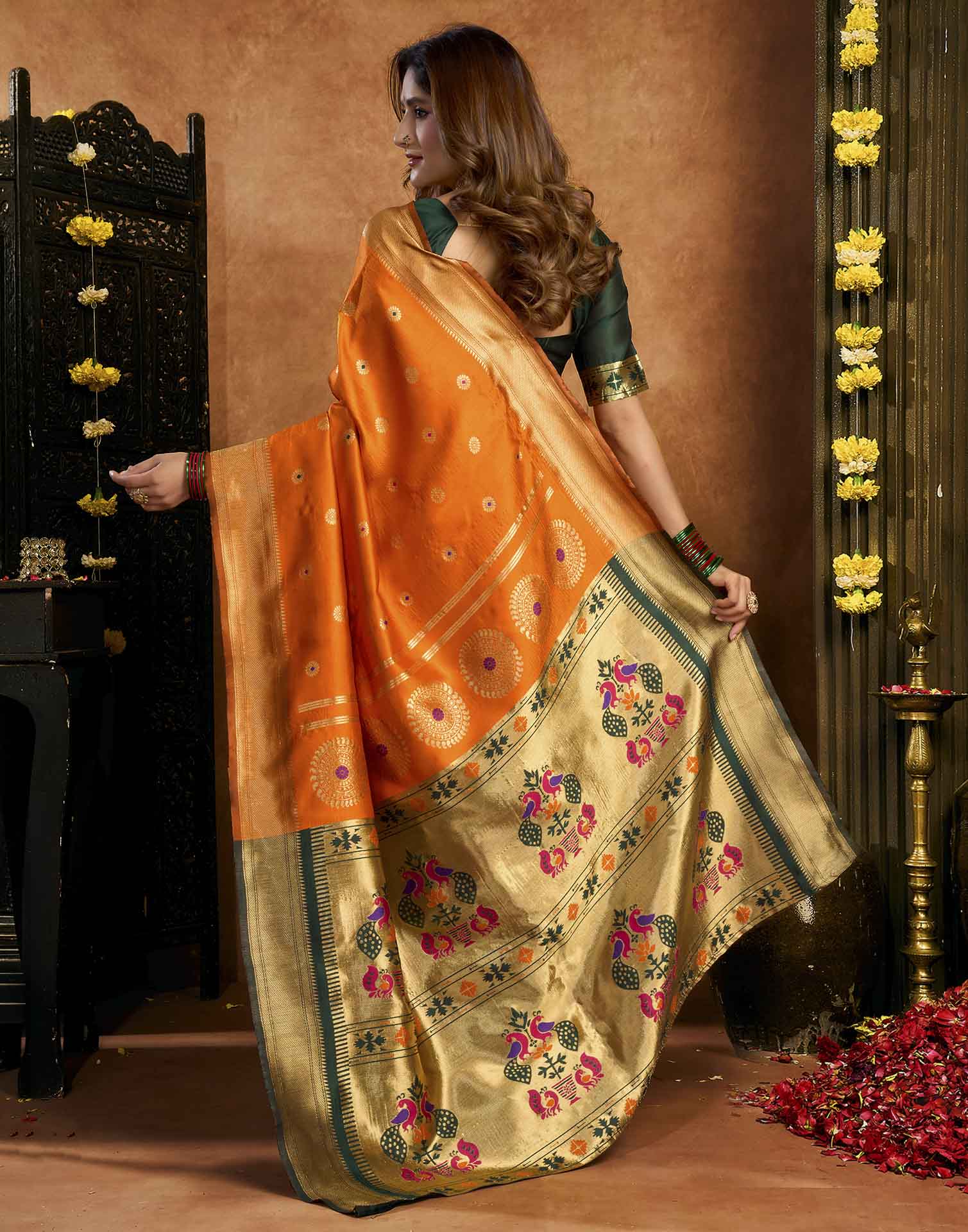 Orange Silk Woven Paithani Saree