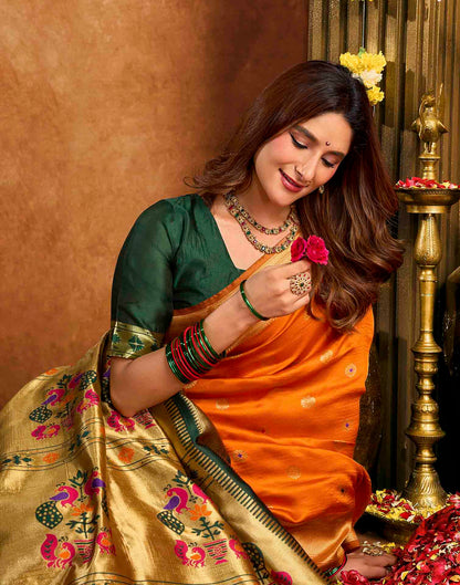 Orange Silk Woven Paithani Saree