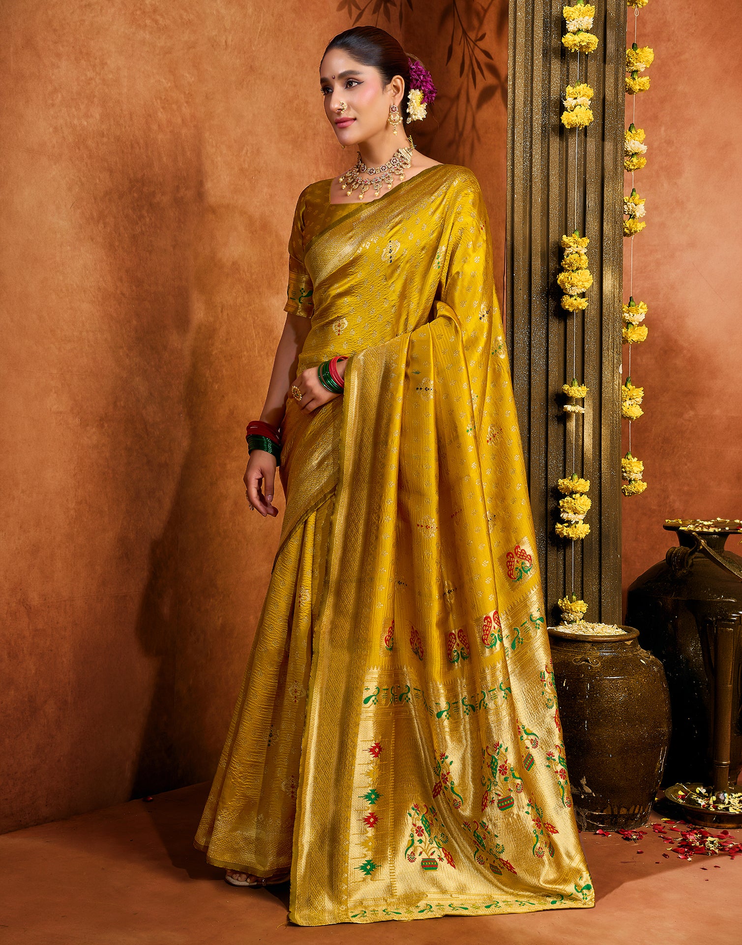 Turmeric Yellow Silk Woven Paithani Saree