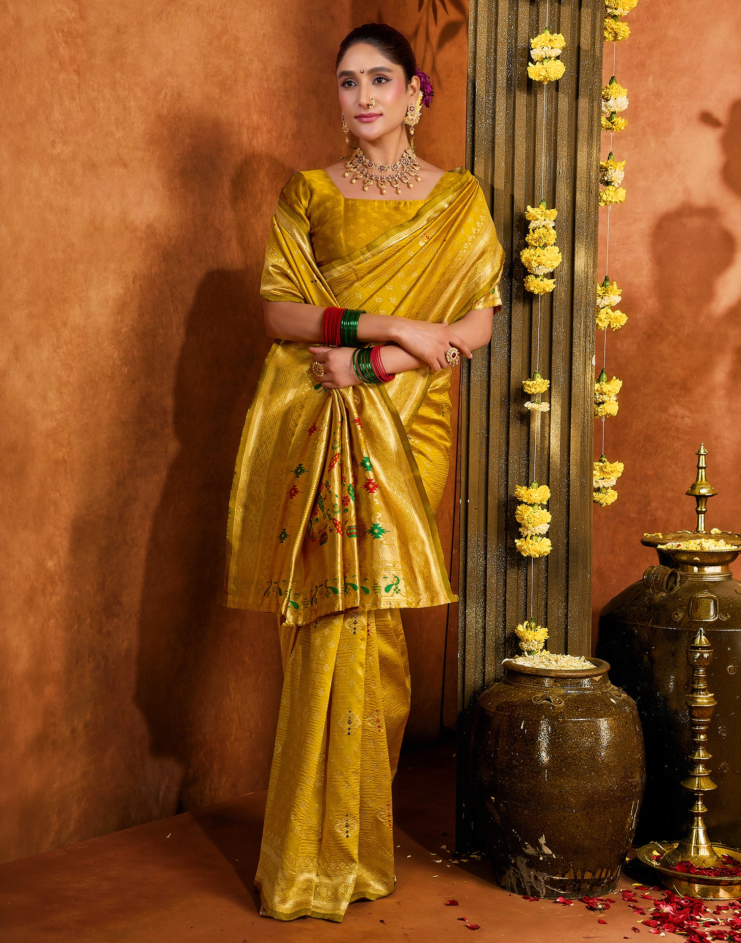 Turmeric Yellow Silk Woven Paithani Saree