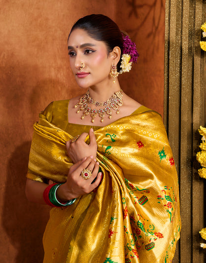 Turmeric Yellow Silk Woven Paithani Saree