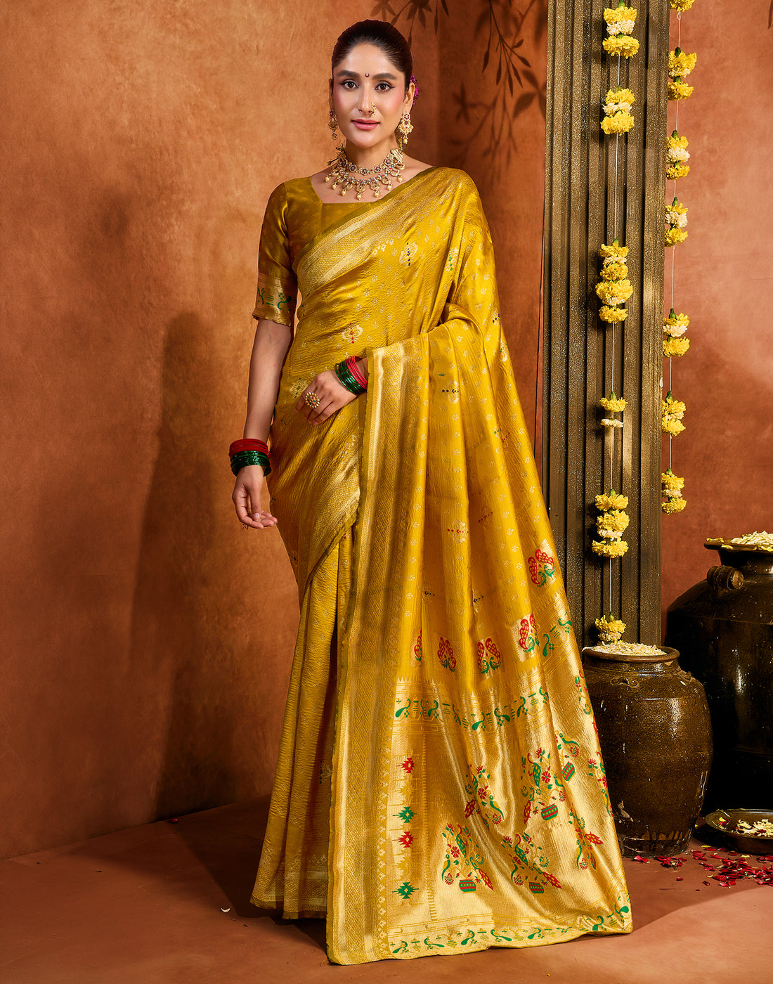 Turmeric Yellow Silk Woven Paithani Saree