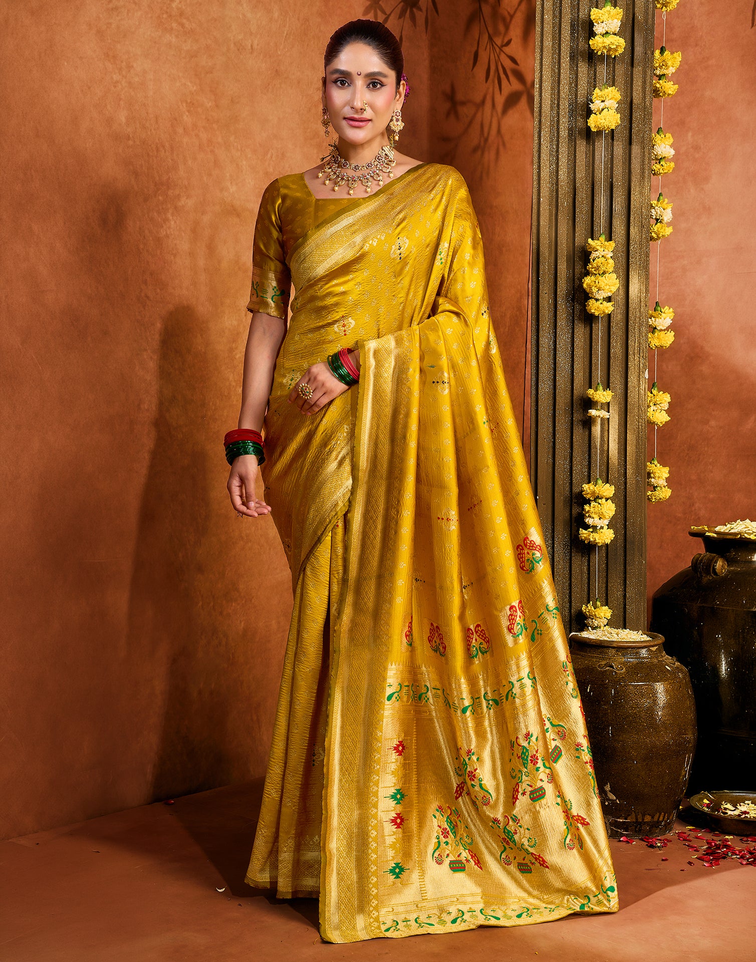 Turmeric Yellow Silk Woven Paithani Saree