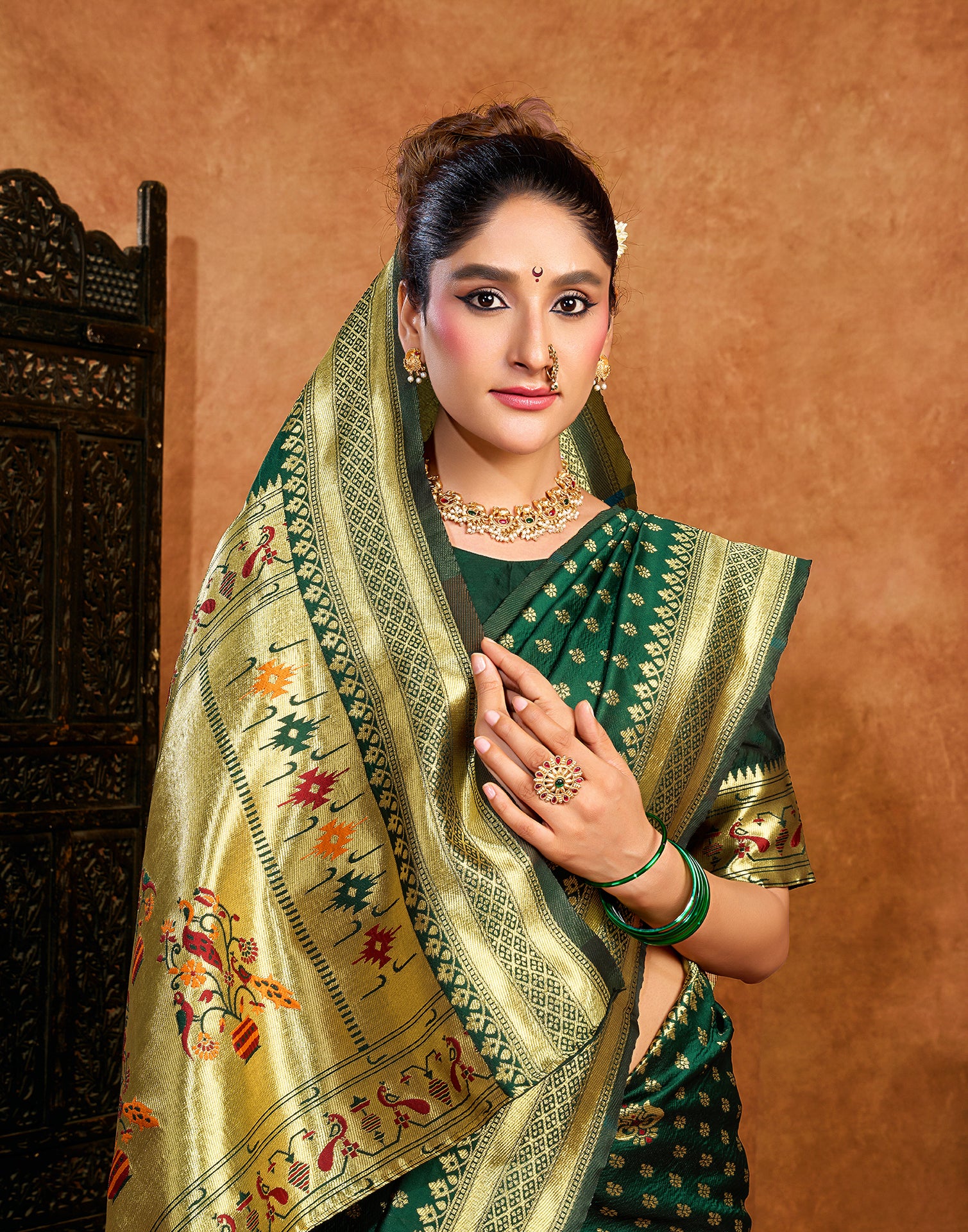 Dark Green Silk Woven Paithani Saree