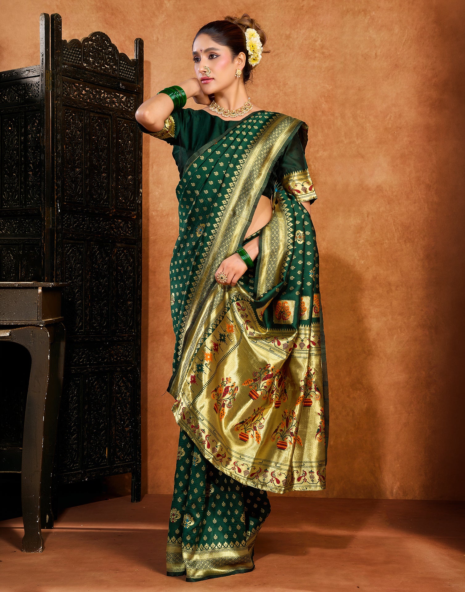 Dark Green Silk Woven Paithani Saree