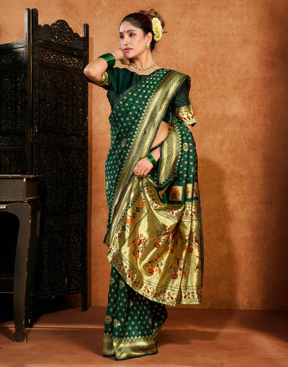 Dark Green Silk Woven Paithani Saree