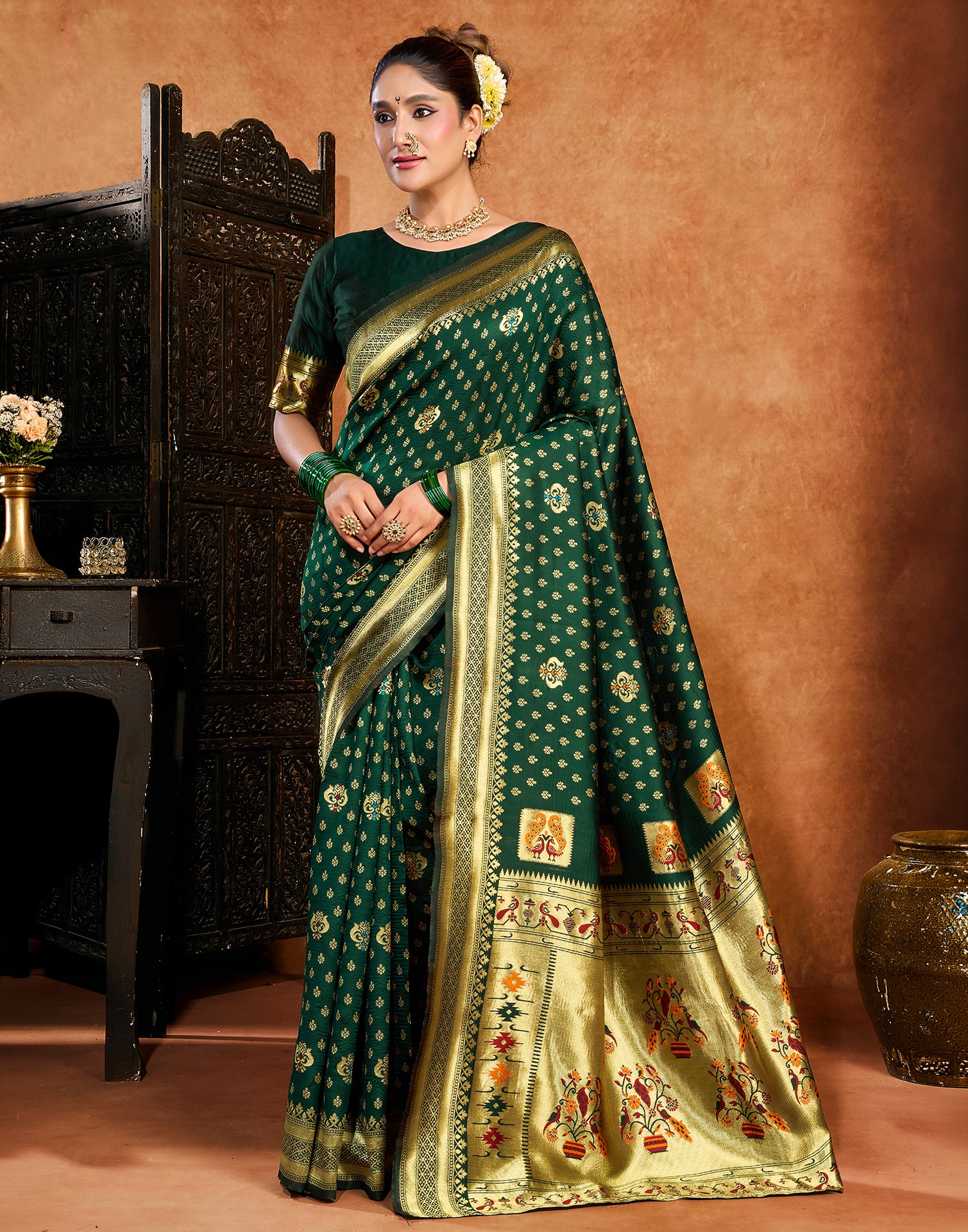 Dark Green Silk Woven Paithani Saree