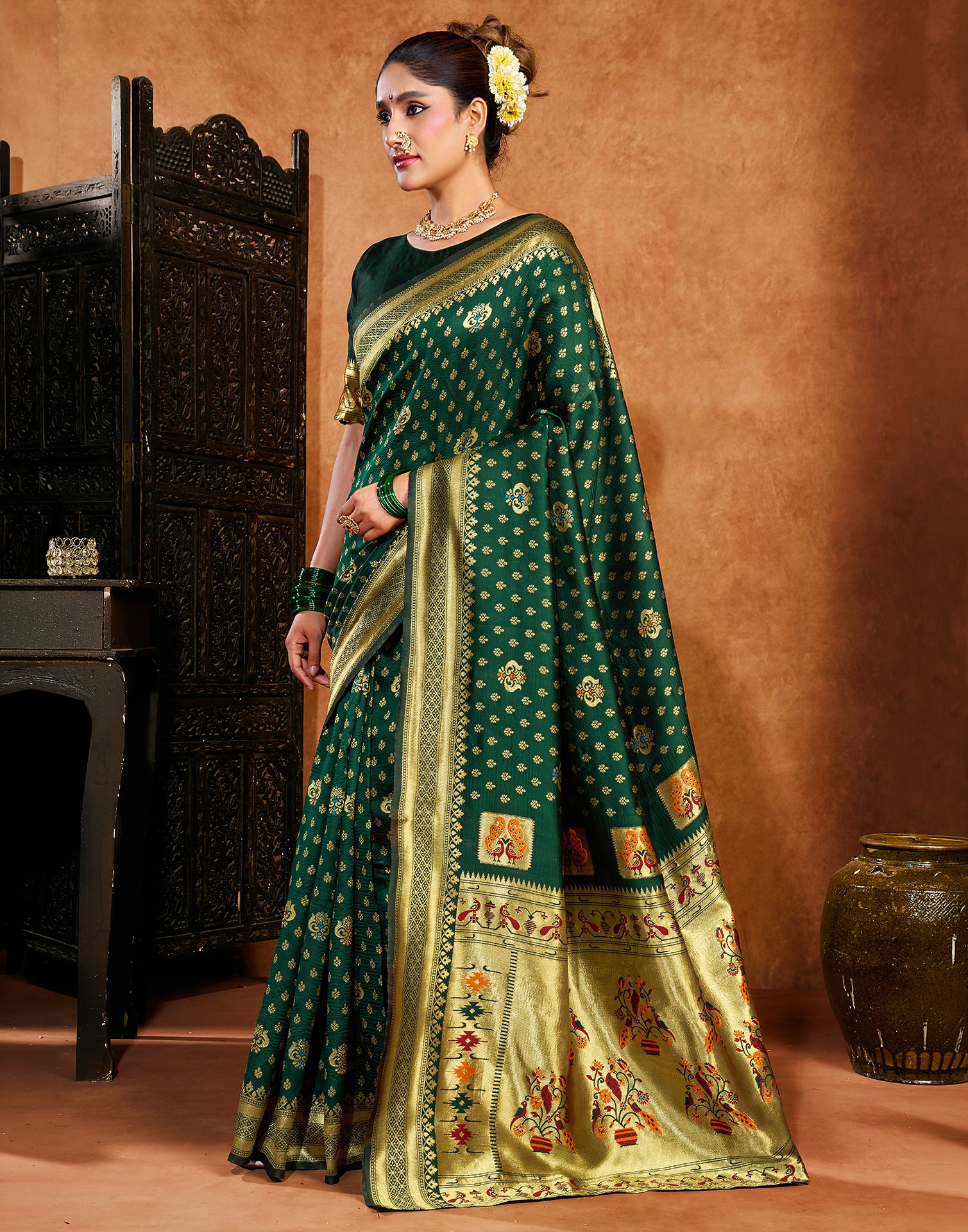 Dark Green Silk Woven Paithani Saree