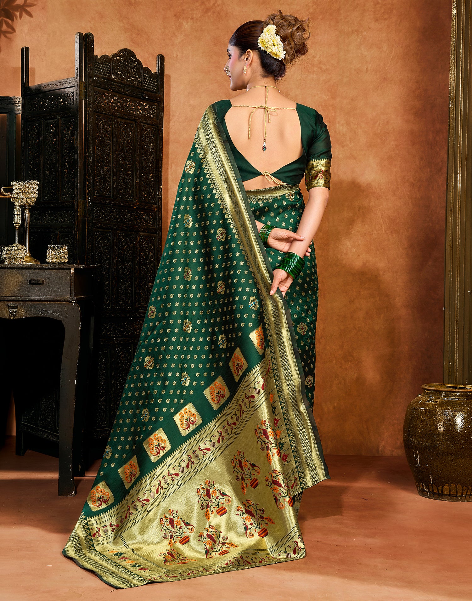 Dark Green Silk Woven Paithani Saree