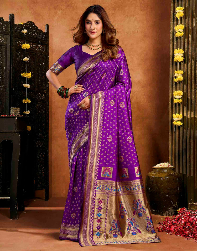 Purple Silk Woven Paithani Saree
