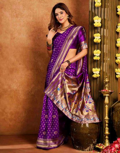 Purple Silk Woven Paithani Saree