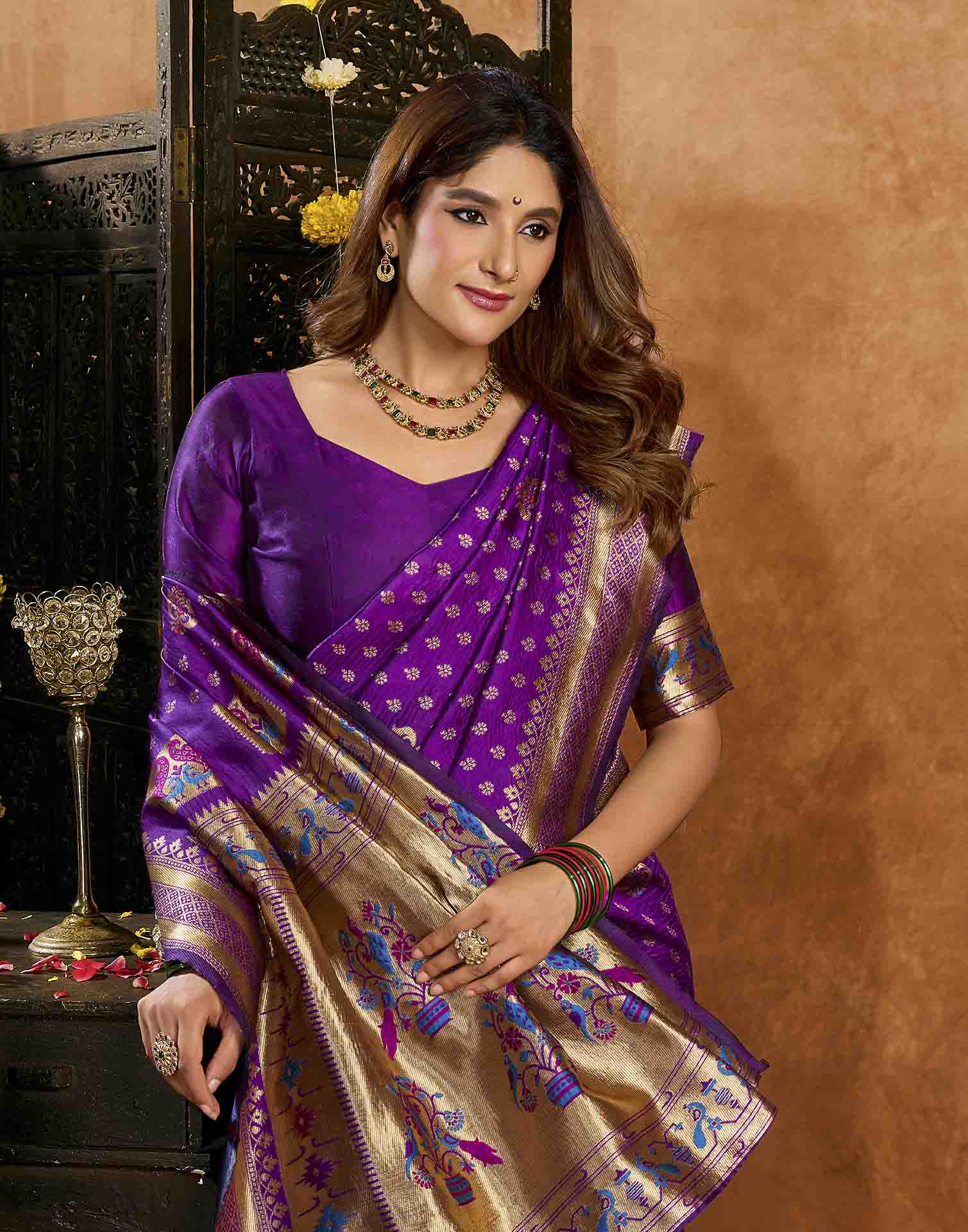 Purple Silk Woven Paithani Saree