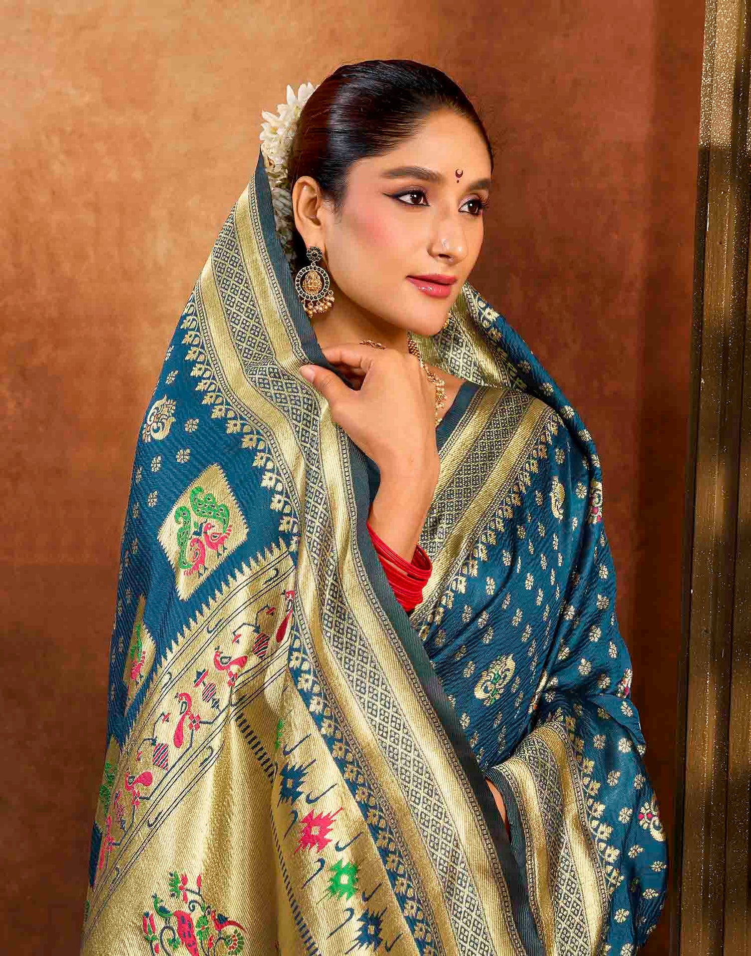 Rama Blue Silk Woven Paithani Saree