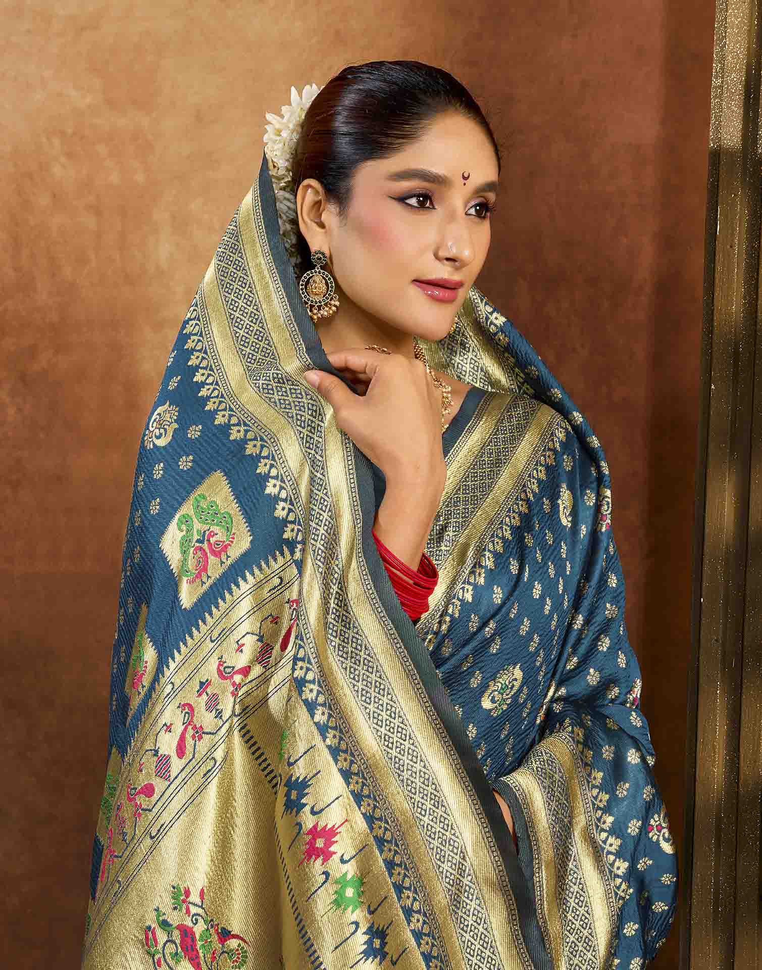 Rama Blue Silk Woven Paithani Saree