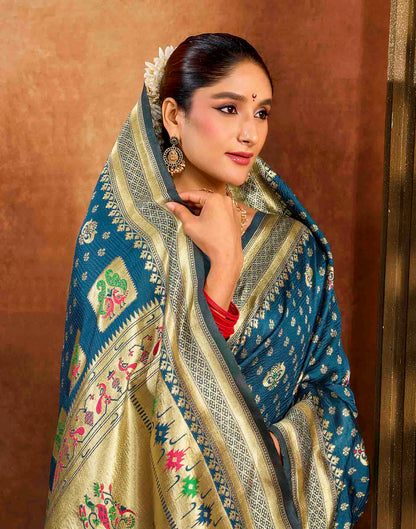 Rama Blue Silk Woven Paithani Saree