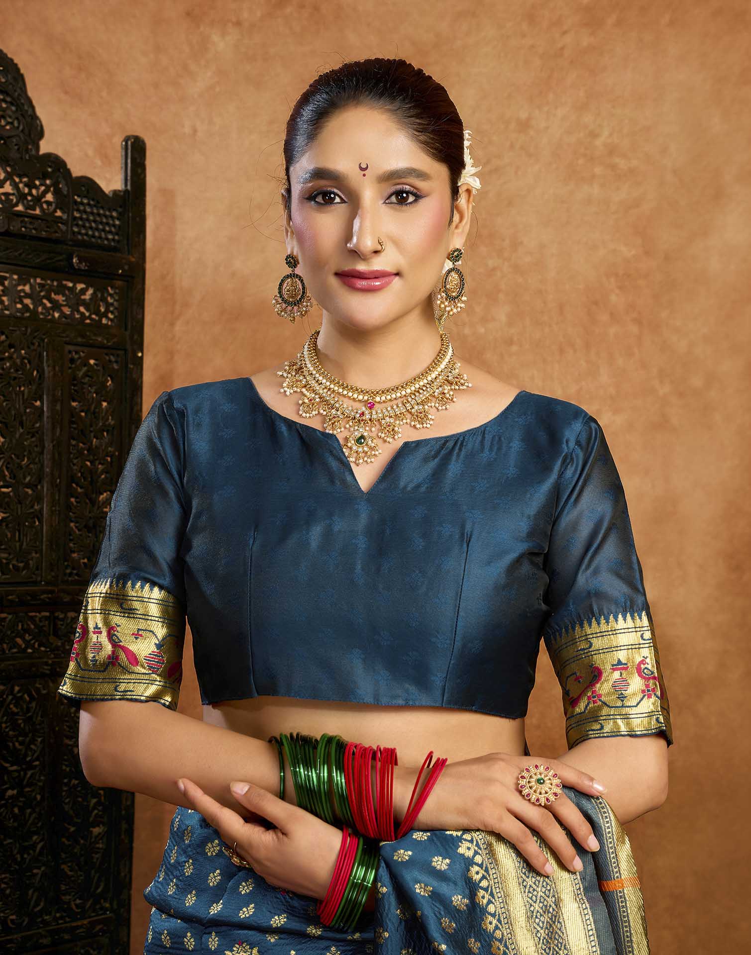 Rama Blue Silk Woven Paithani Saree