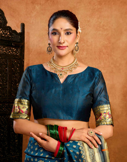 Rama Blue Silk Woven Paithani Saree
