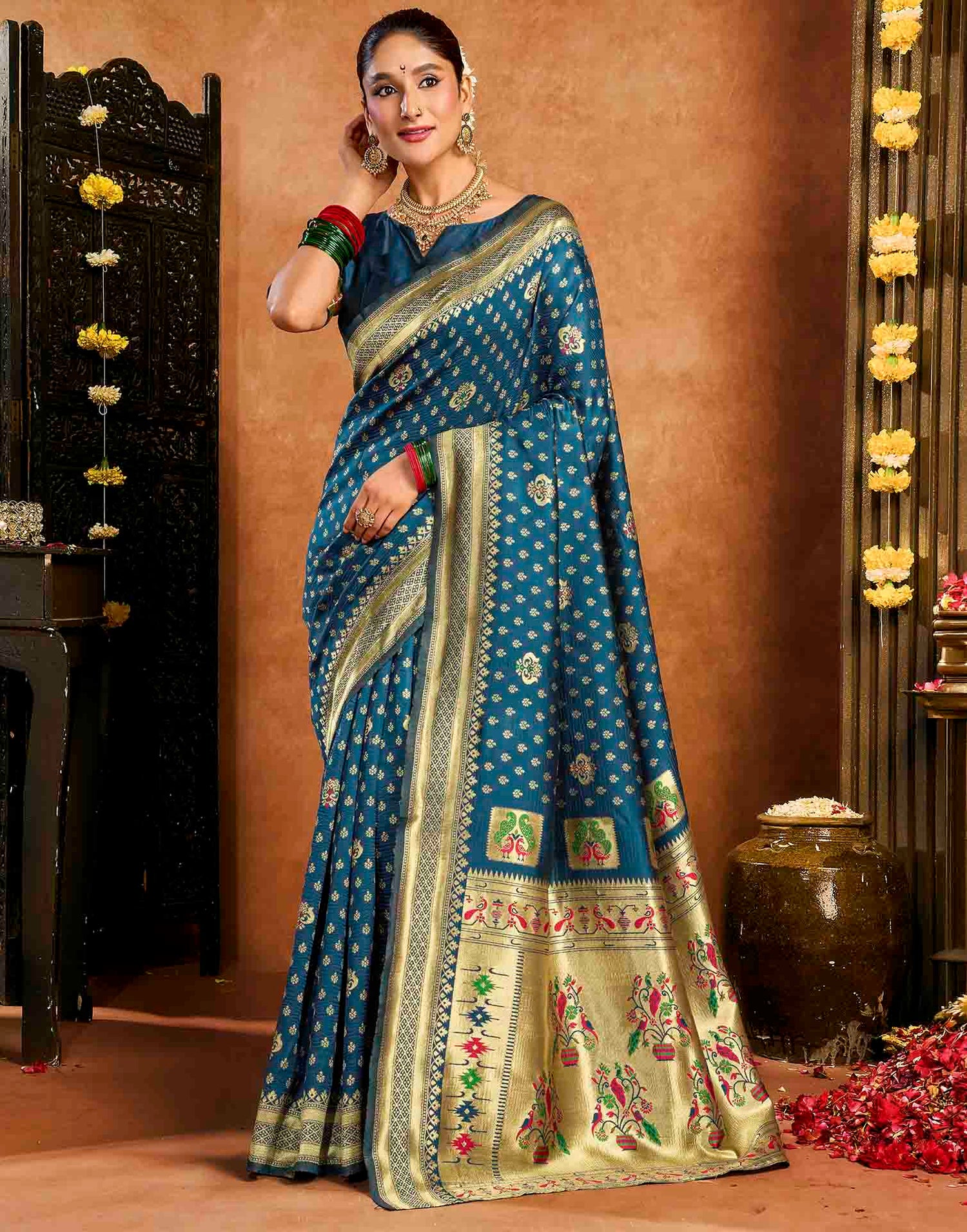 Rama Blue Silk Woven Paithani Saree