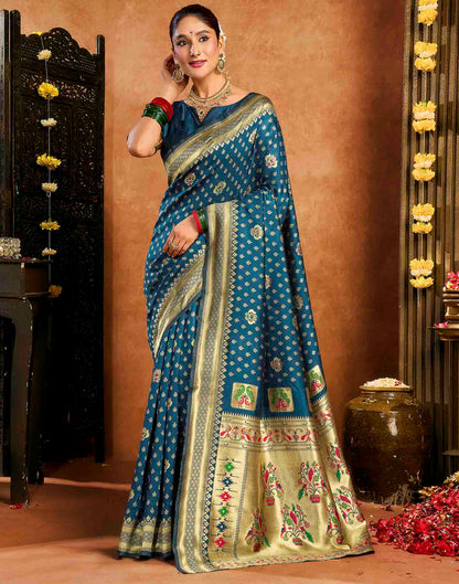 Rama Blue Silk Woven Paithani Saree