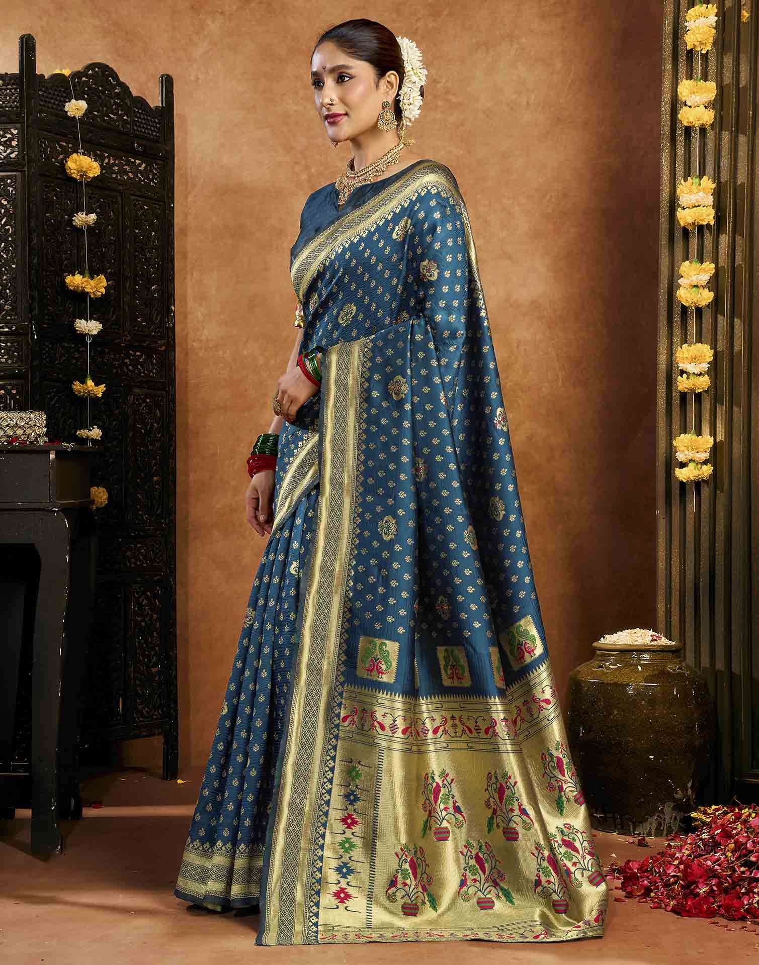 Rama Blue Silk Woven Paithani Saree