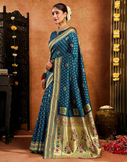 Rama Blue Silk Woven Paithani Saree