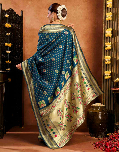 Rama Blue Silk Woven Paithani Saree