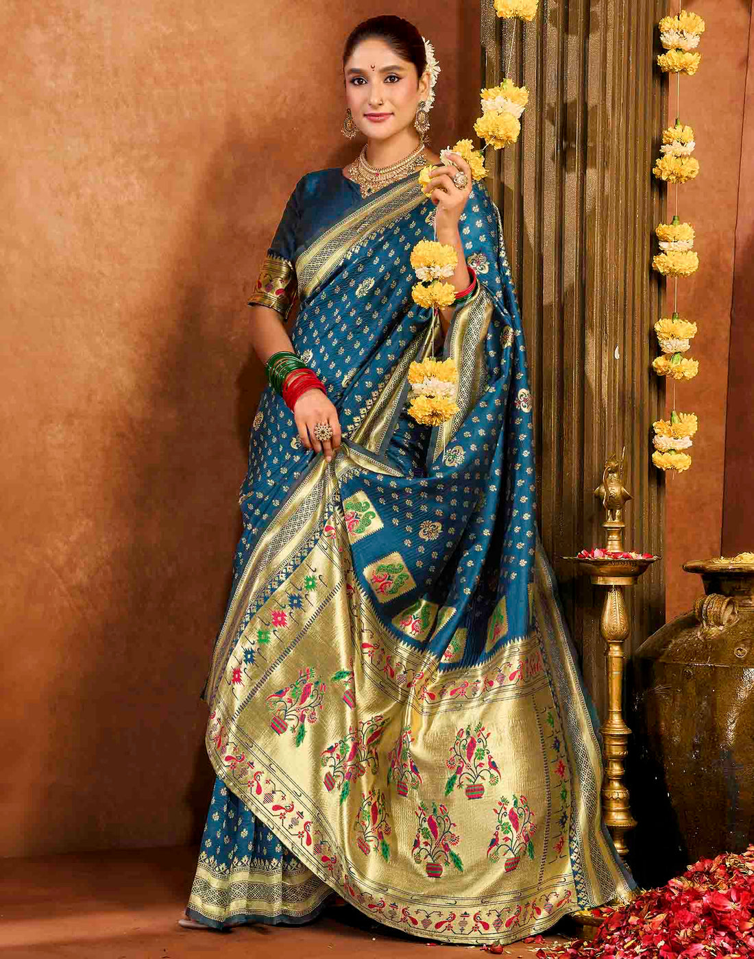 Rama Blue Silk Woven Paithani Saree