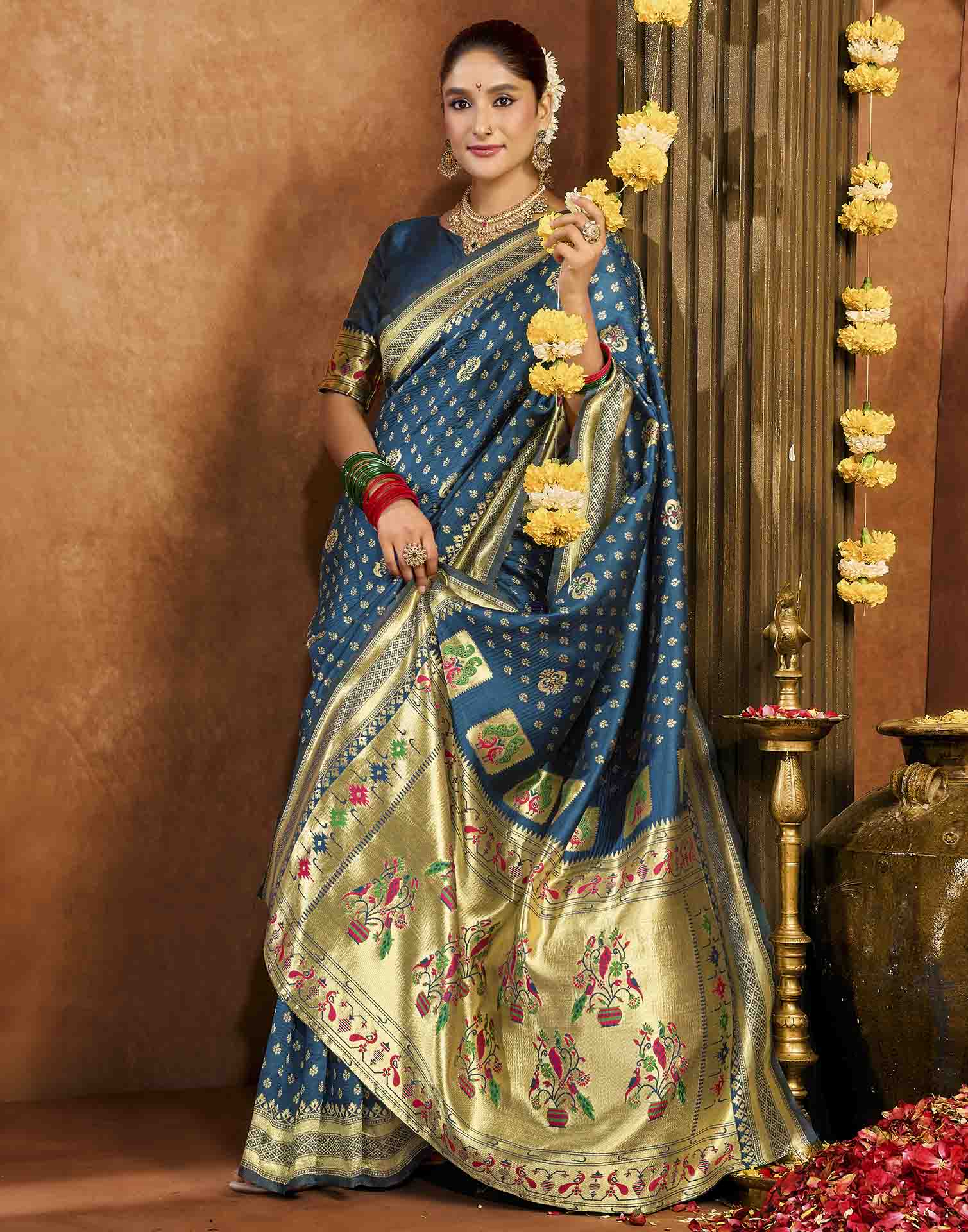 Rama Blue Silk Woven Paithani Saree