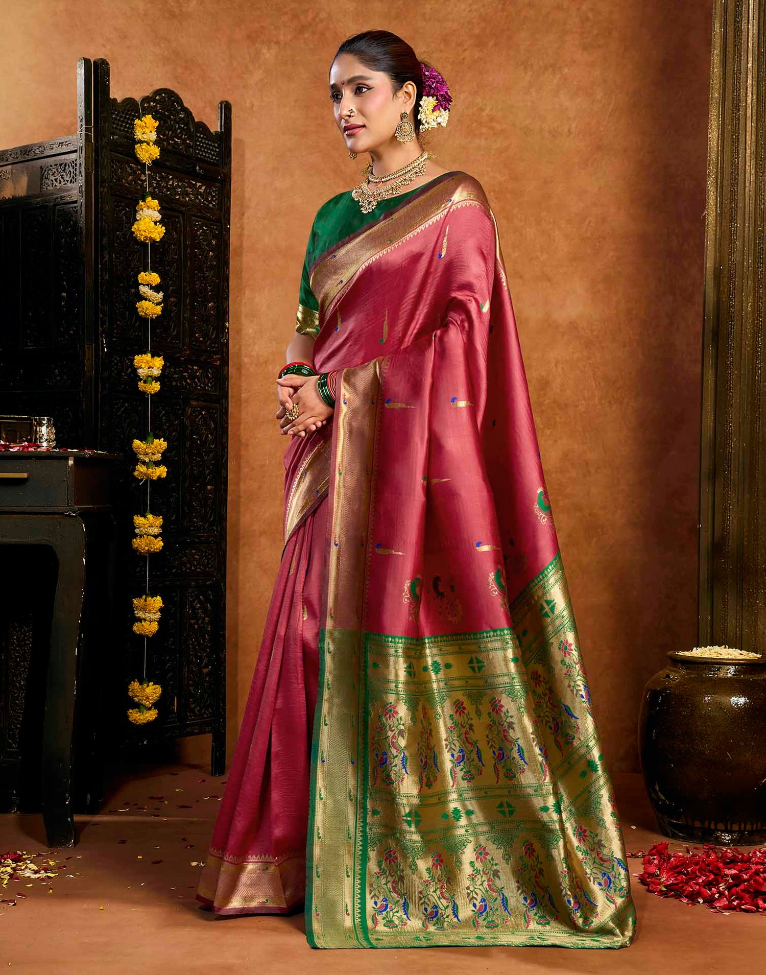 Pink Silk Woven Paithani Saree
