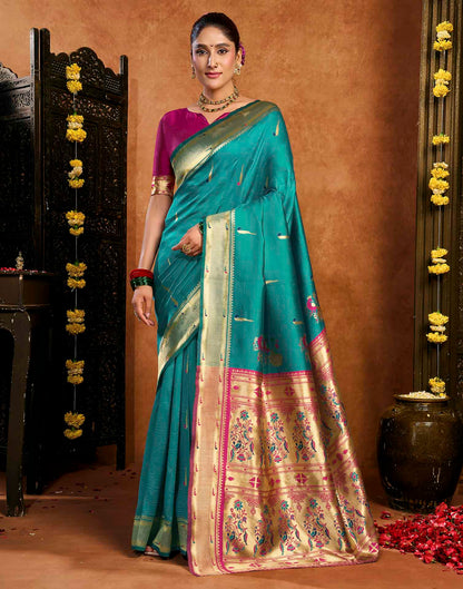 Turquoise Silk Woven Paithani Saree