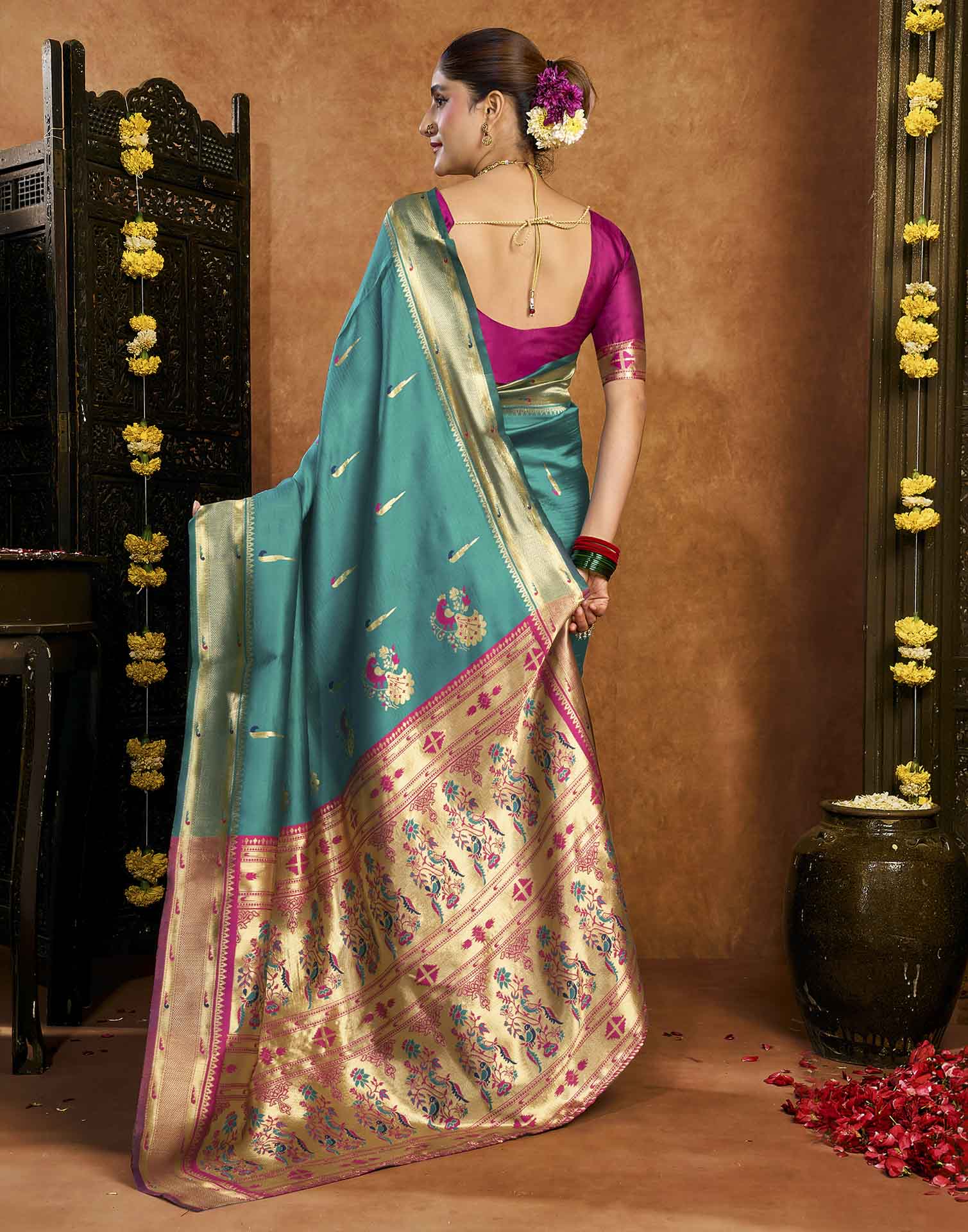 Turquoise Silk Woven Paithani Saree
