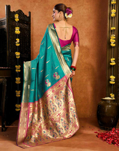 Turquoise Silk Woven Paithani Saree