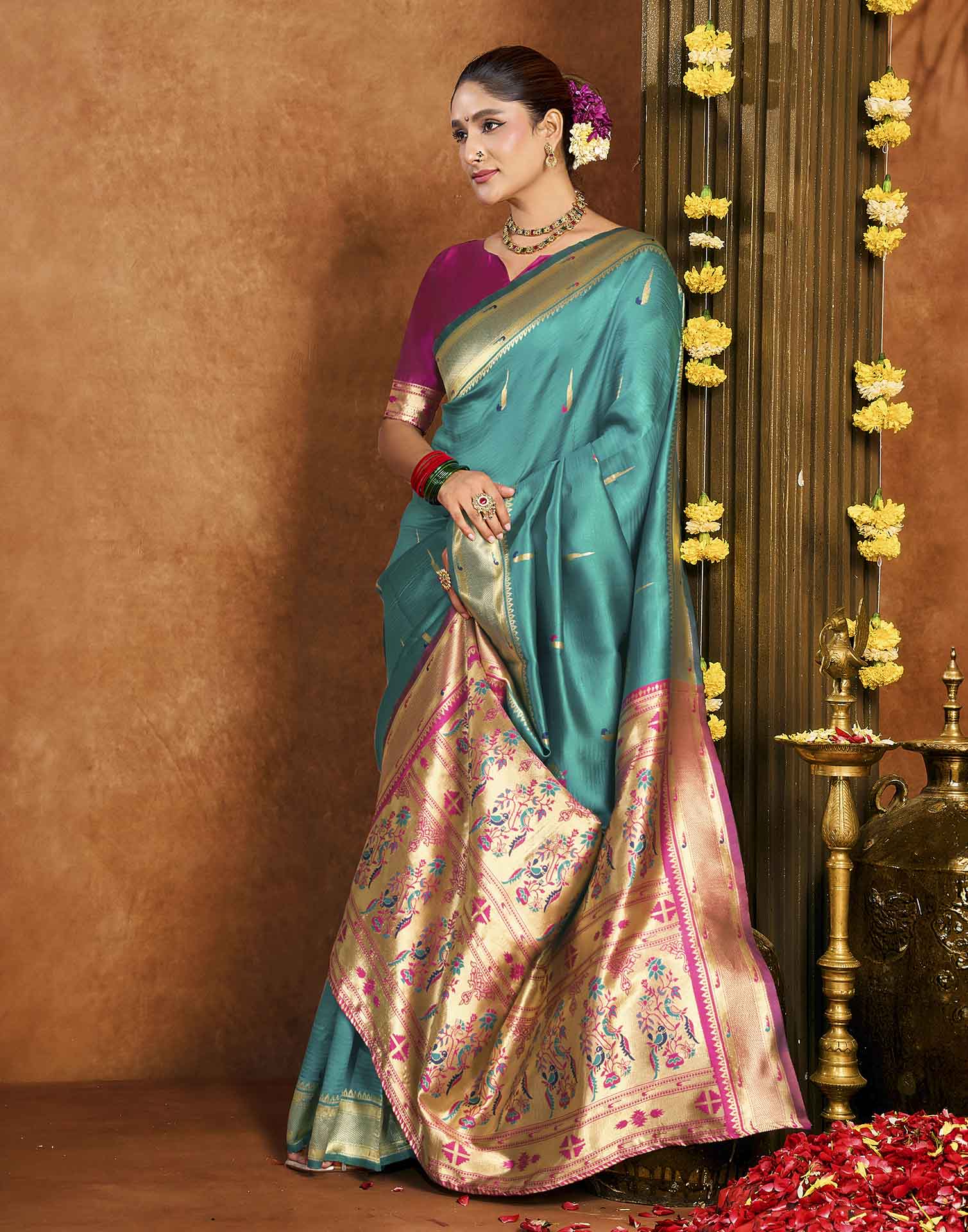 Turquoise Silk Woven Paithani Saree