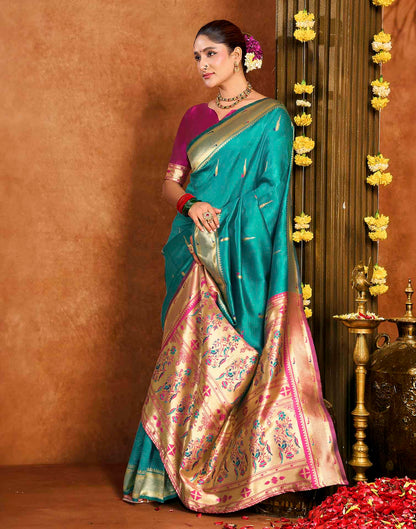 Turquoise Silk Woven Paithani Saree