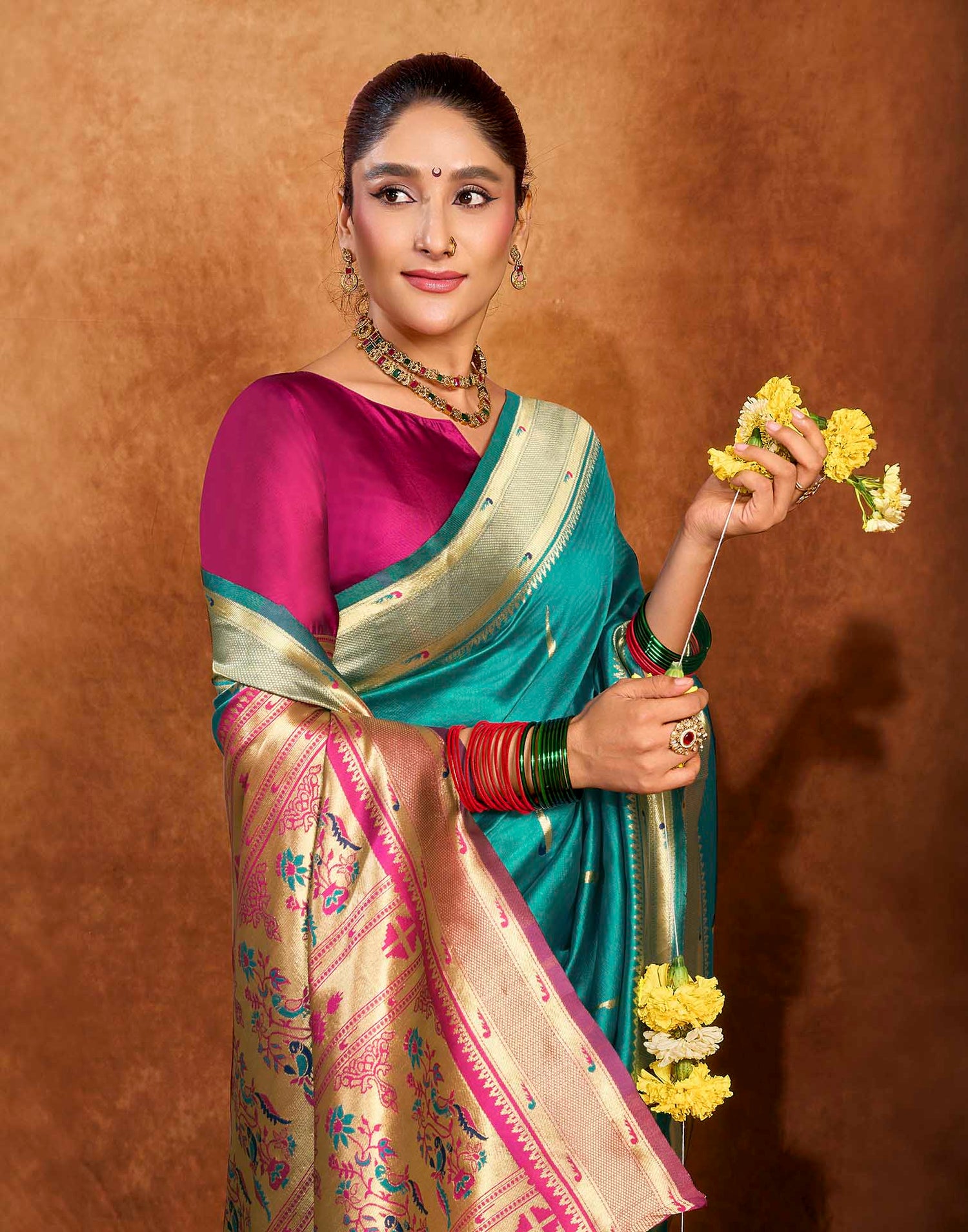 Turquoise Silk Woven Paithani Saree