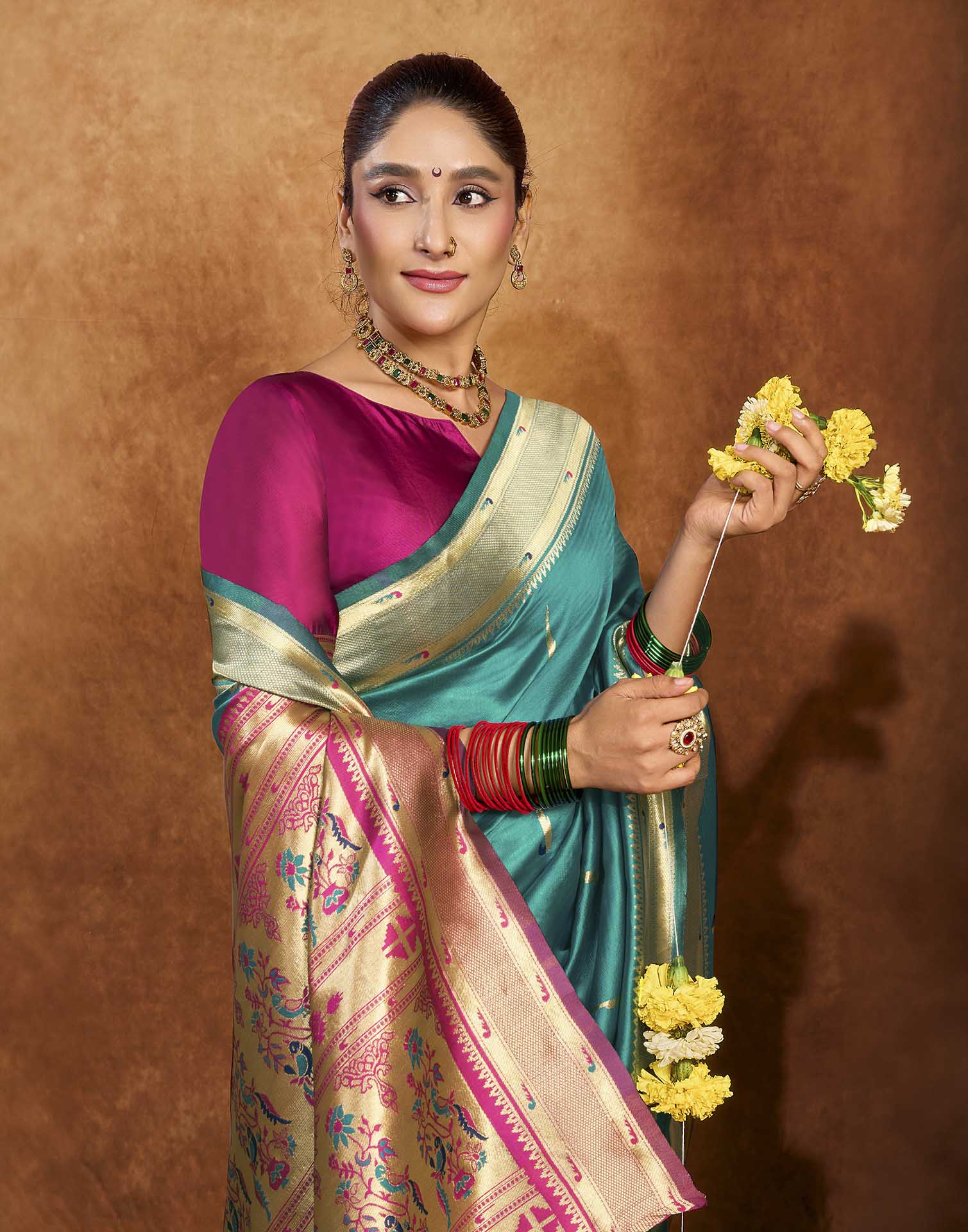 Turquoise Silk Woven Paithani Saree