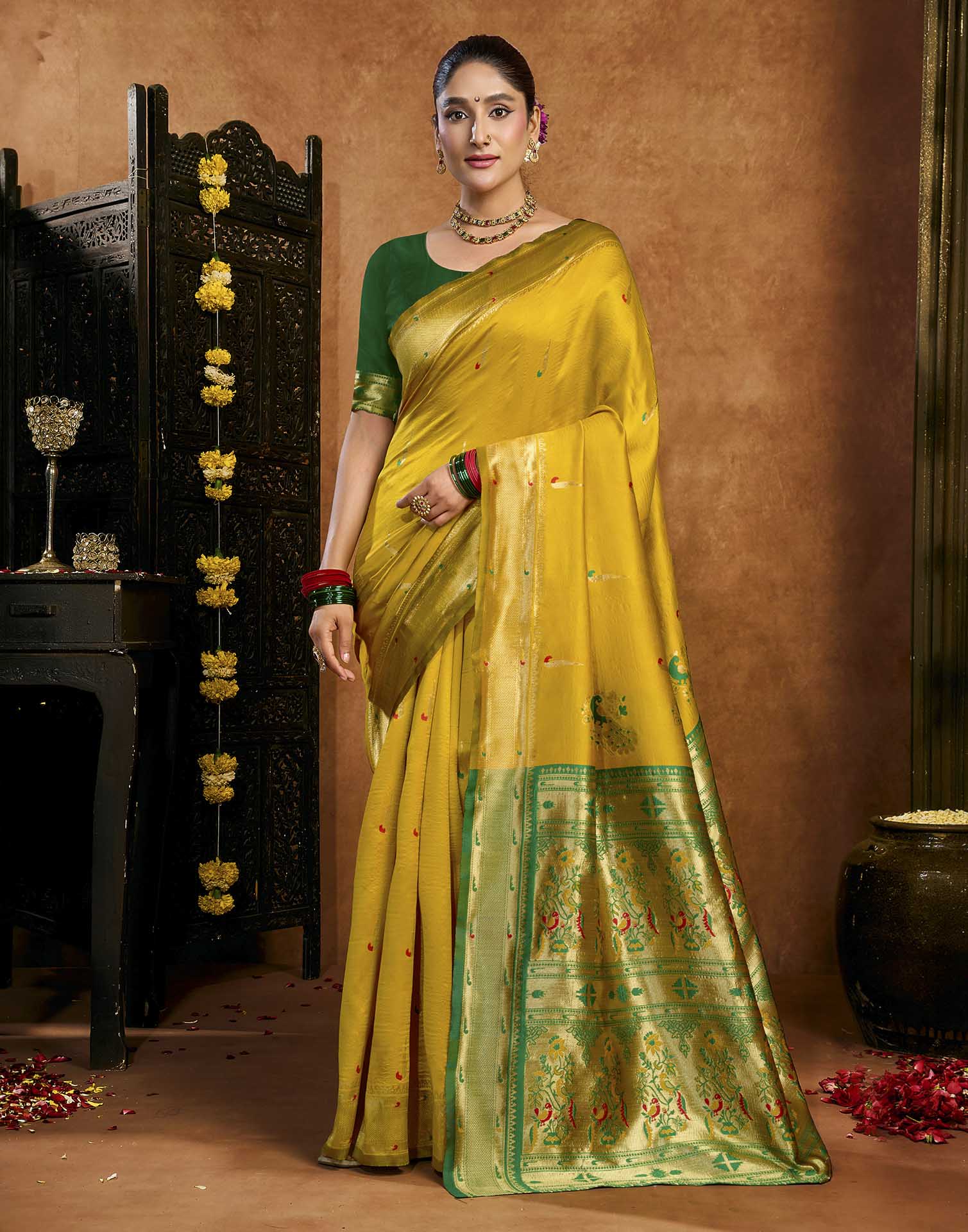 Yellow Silk Woven Paithani Saree