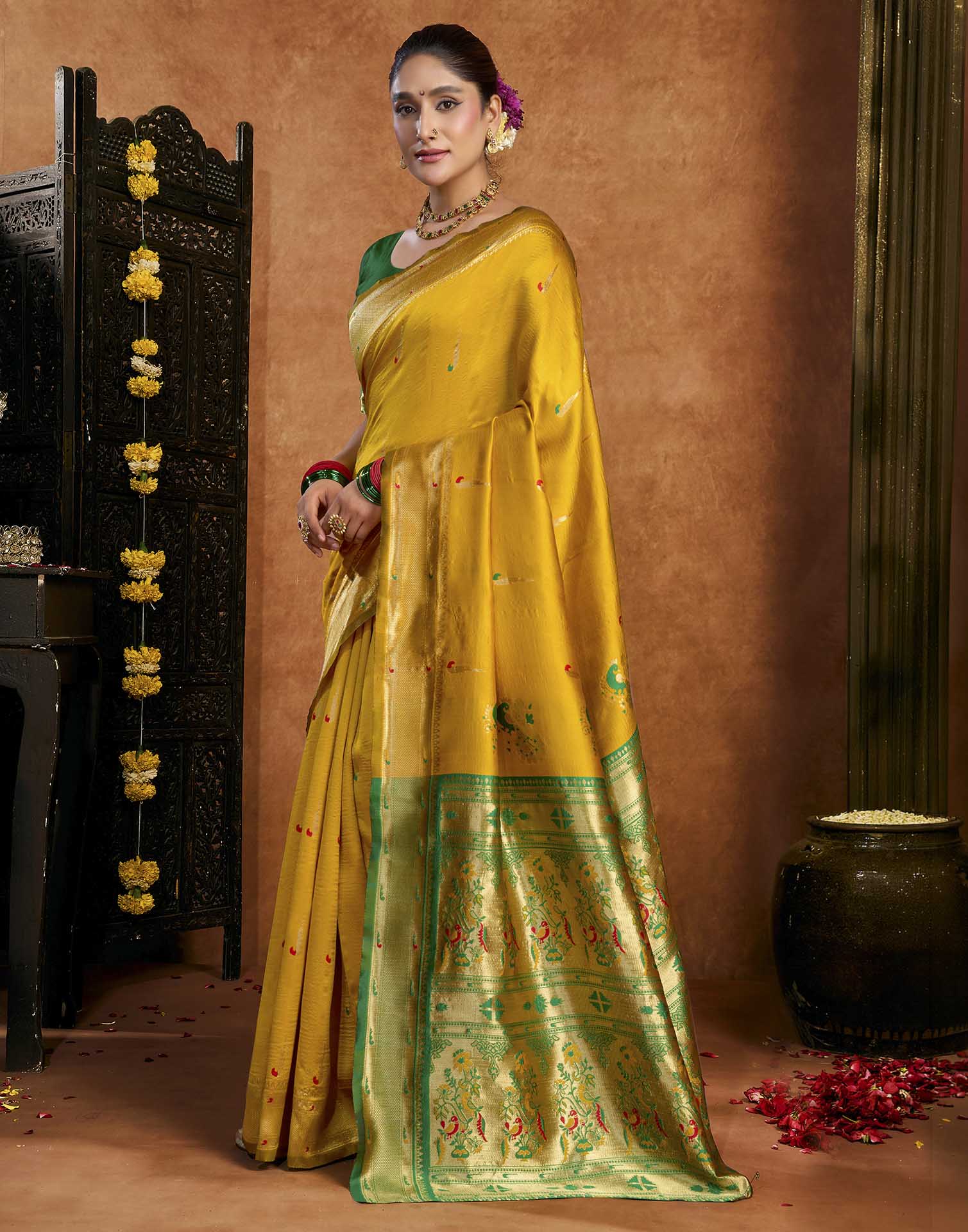 Yellow Silk Woven Paithani Saree