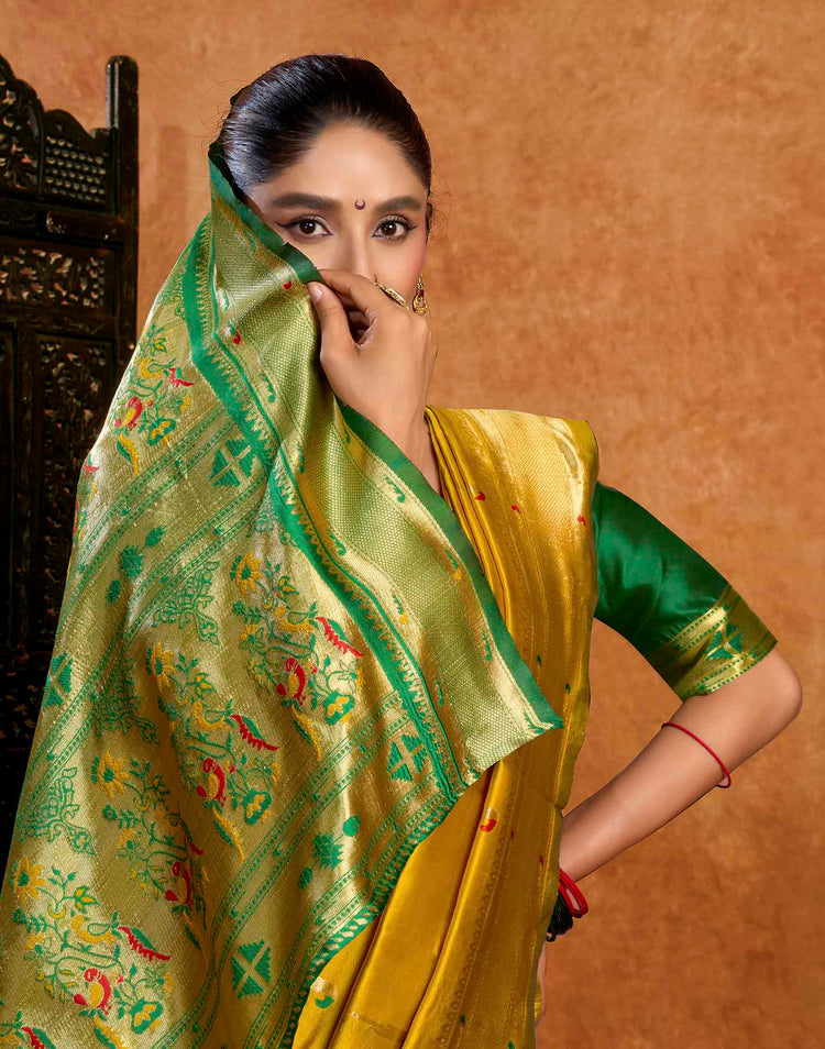 Yellow Silk Woven Paithani Saree