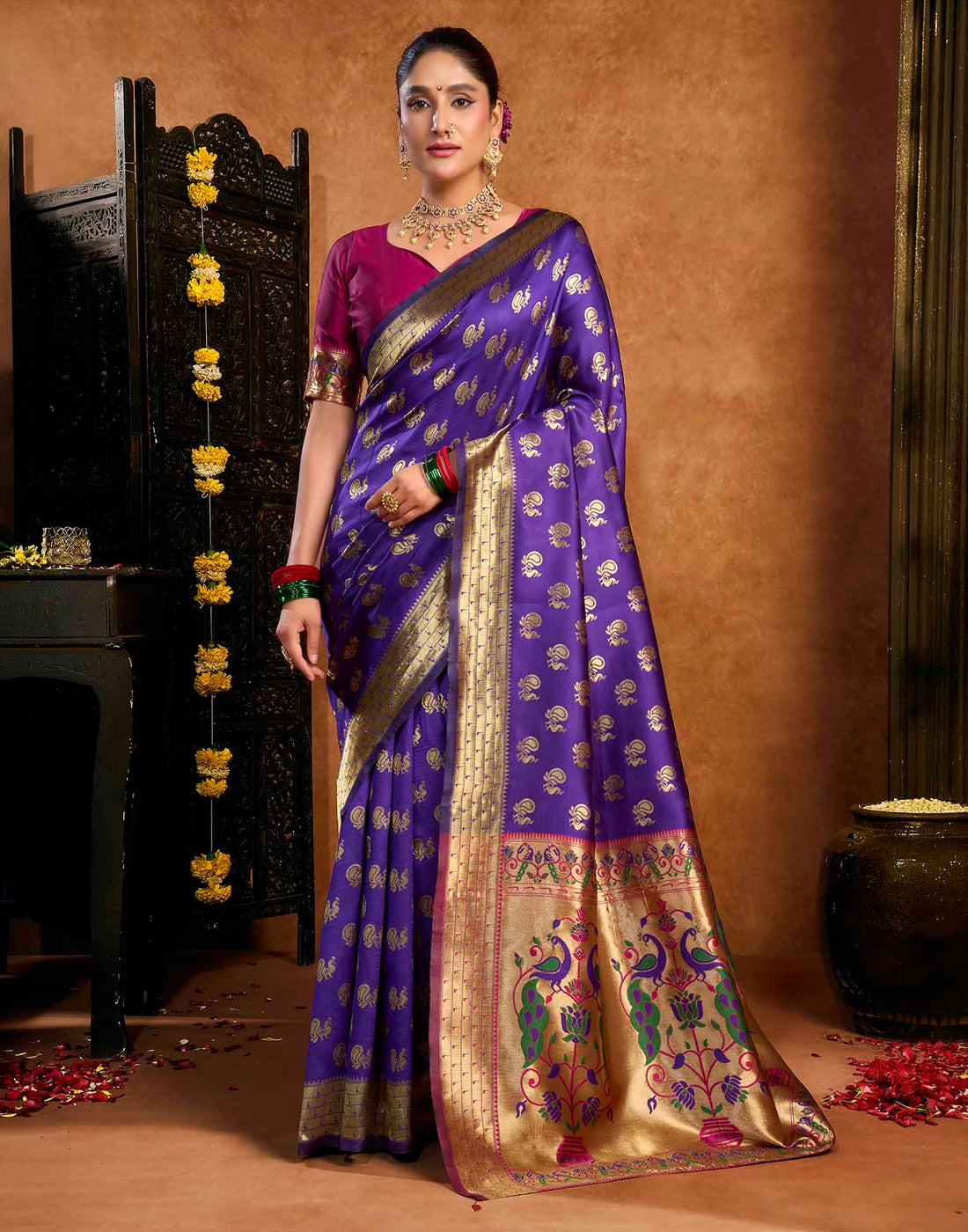 Purple Silk Woven Paithani Saree