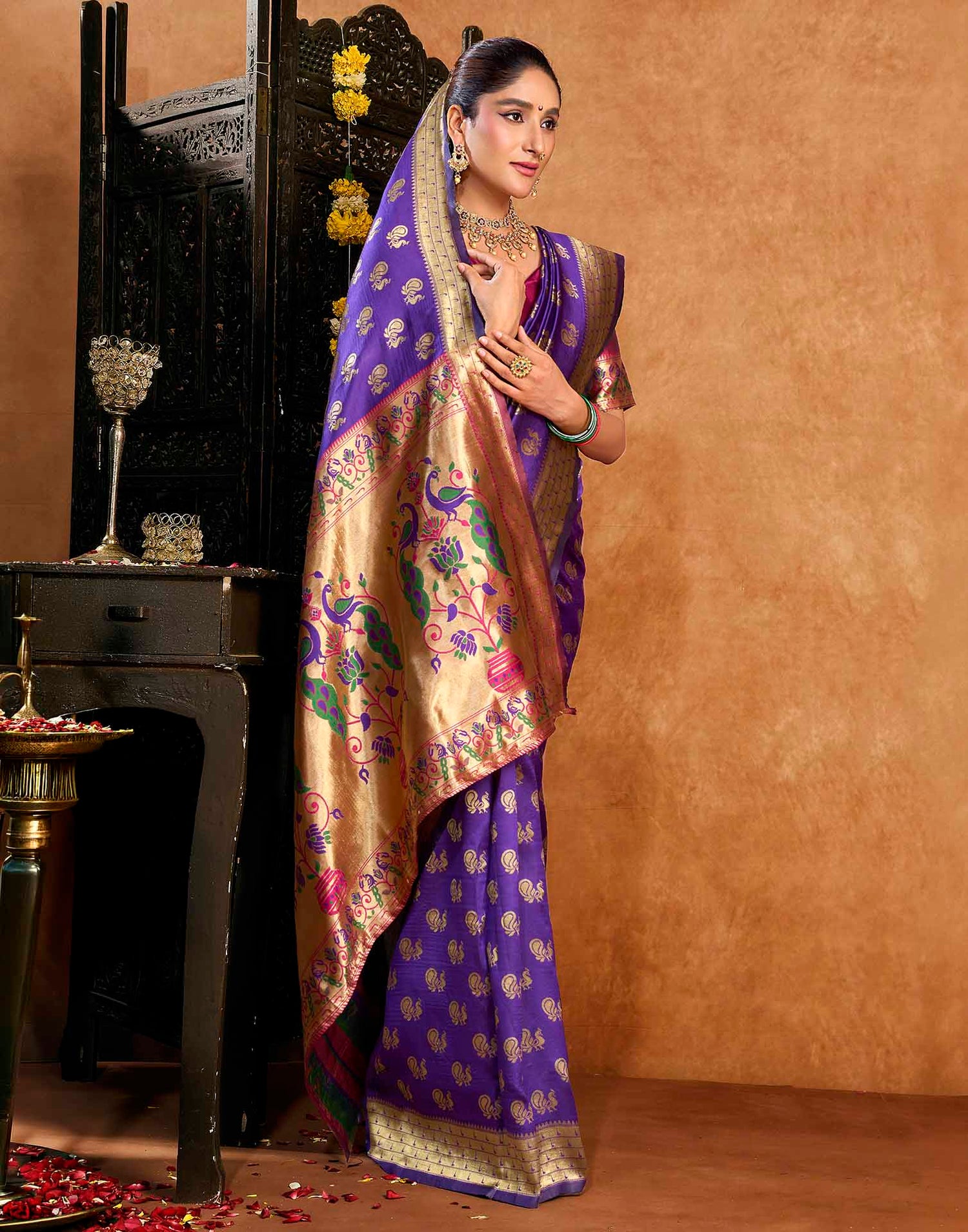 Purple Silk Woven Paithani Saree