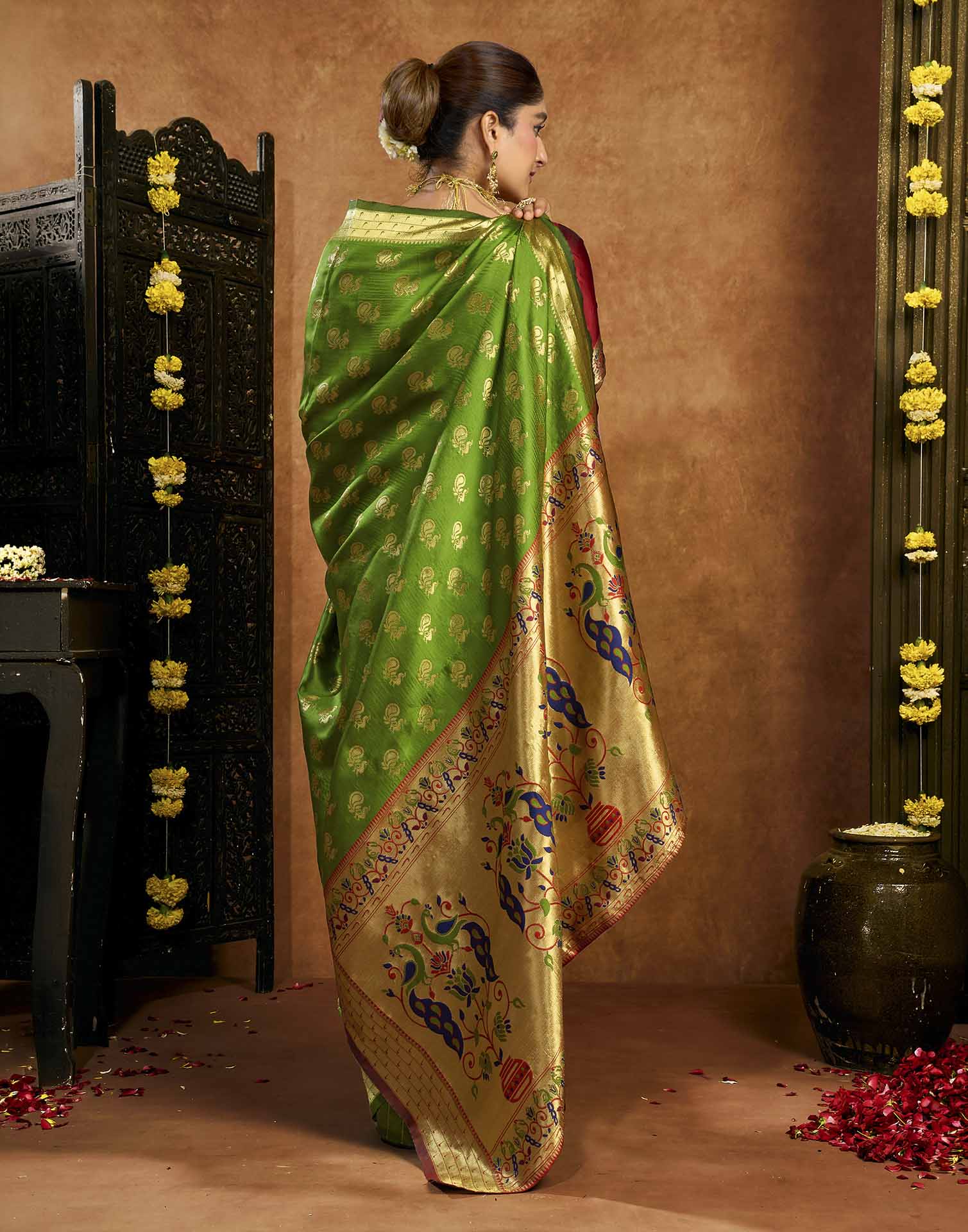 Parrot Green Silk Woven Paithani Saree