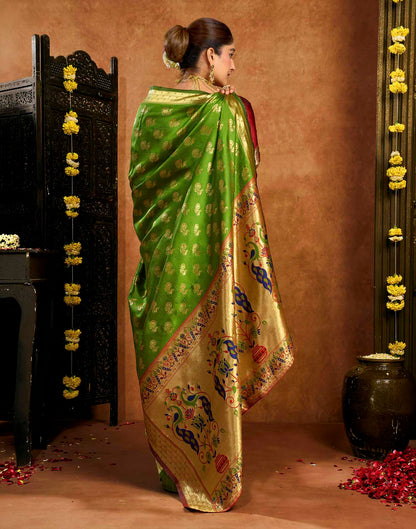 Parrot Green Silk Woven Paithani Saree