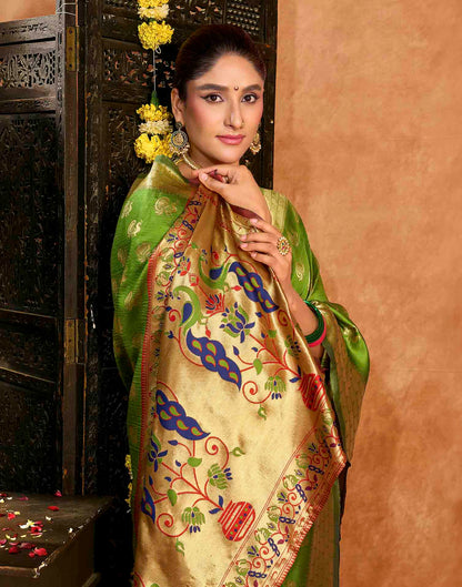 Parrot Green Silk Woven Paithani Saree