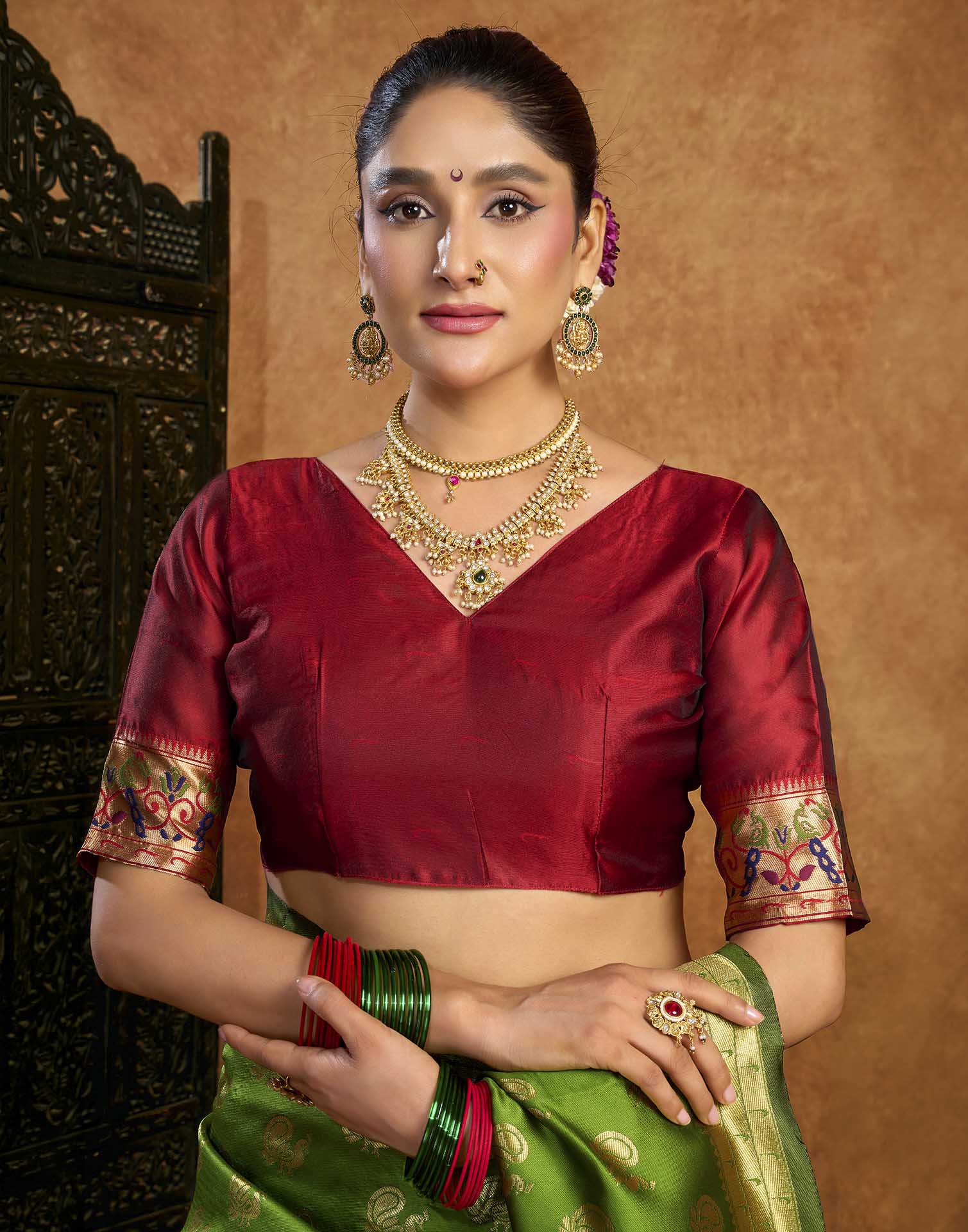 Parrot Green Silk Woven Paithani Saree