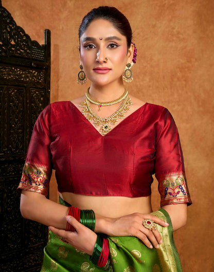 Parrot Green Silk Woven Paithani Saree