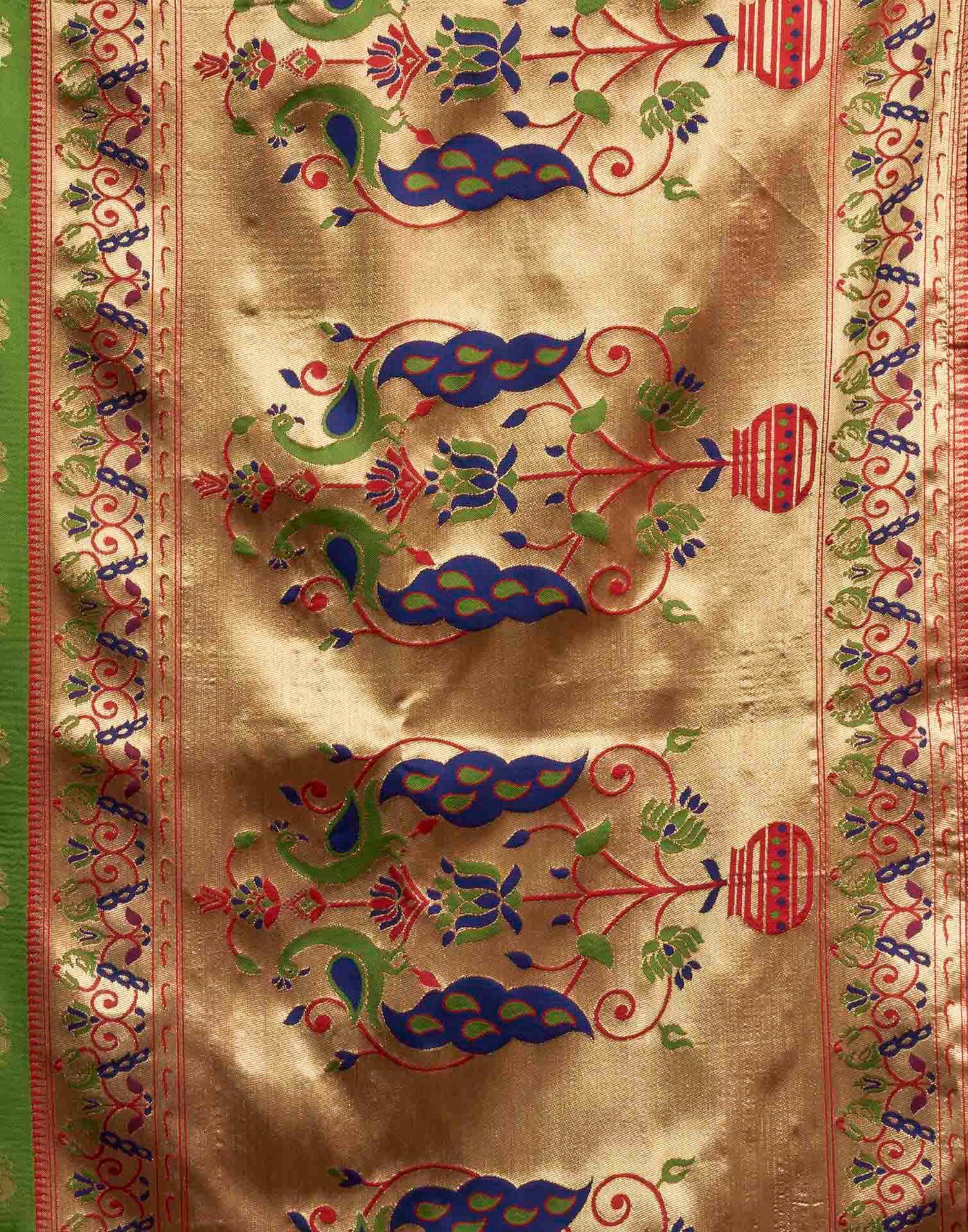 Parrot Green Silk Woven Paithani Saree
