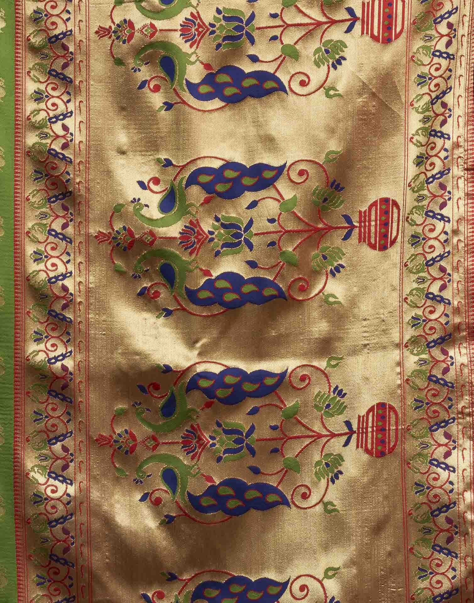 Parrot Green Silk Woven Paithani Saree