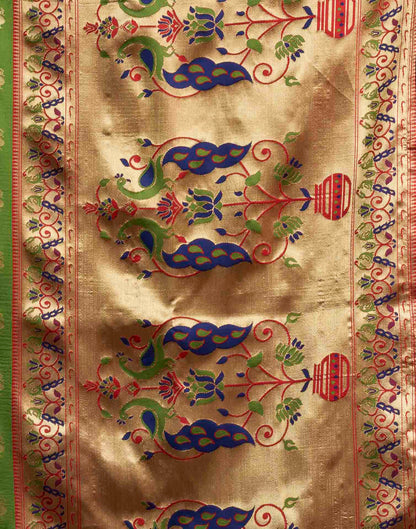 Parrot Green Silk Woven Paithani Saree